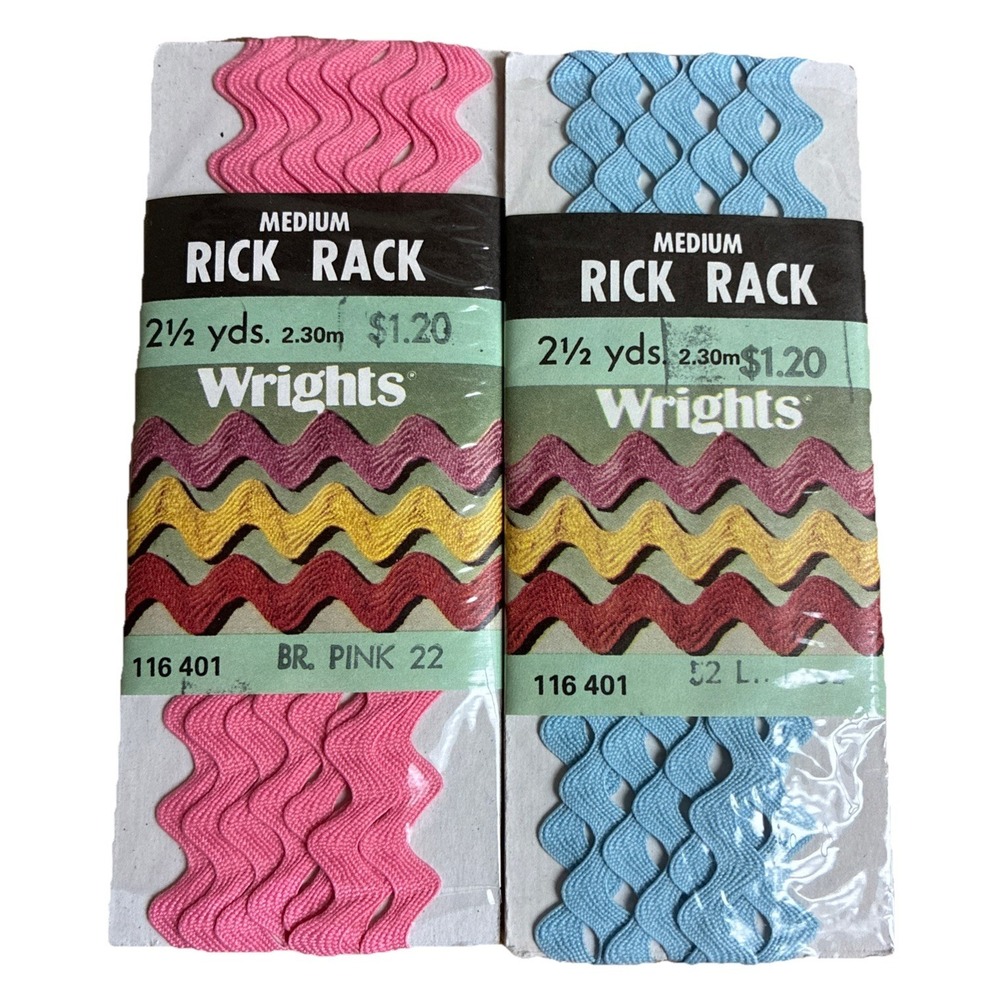 Wright's Sewing RICK RACK Pink Blue Medium  1/2" Wide 2.5 yards (2) Vintage 1986